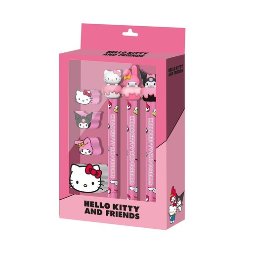 Hello Kitty & Friends: Cake - Set of 3 Pencils + 4 Erasers